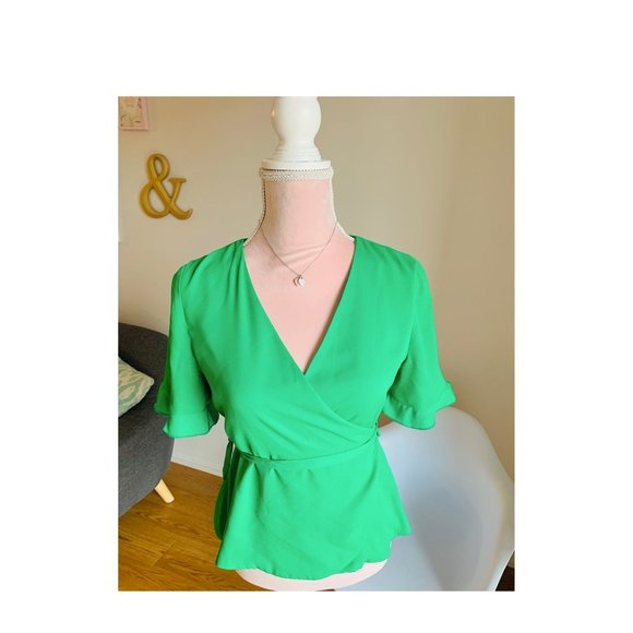 ZARA WRAP GREEN BLOUSE SIZE M - Picture 1 of 1